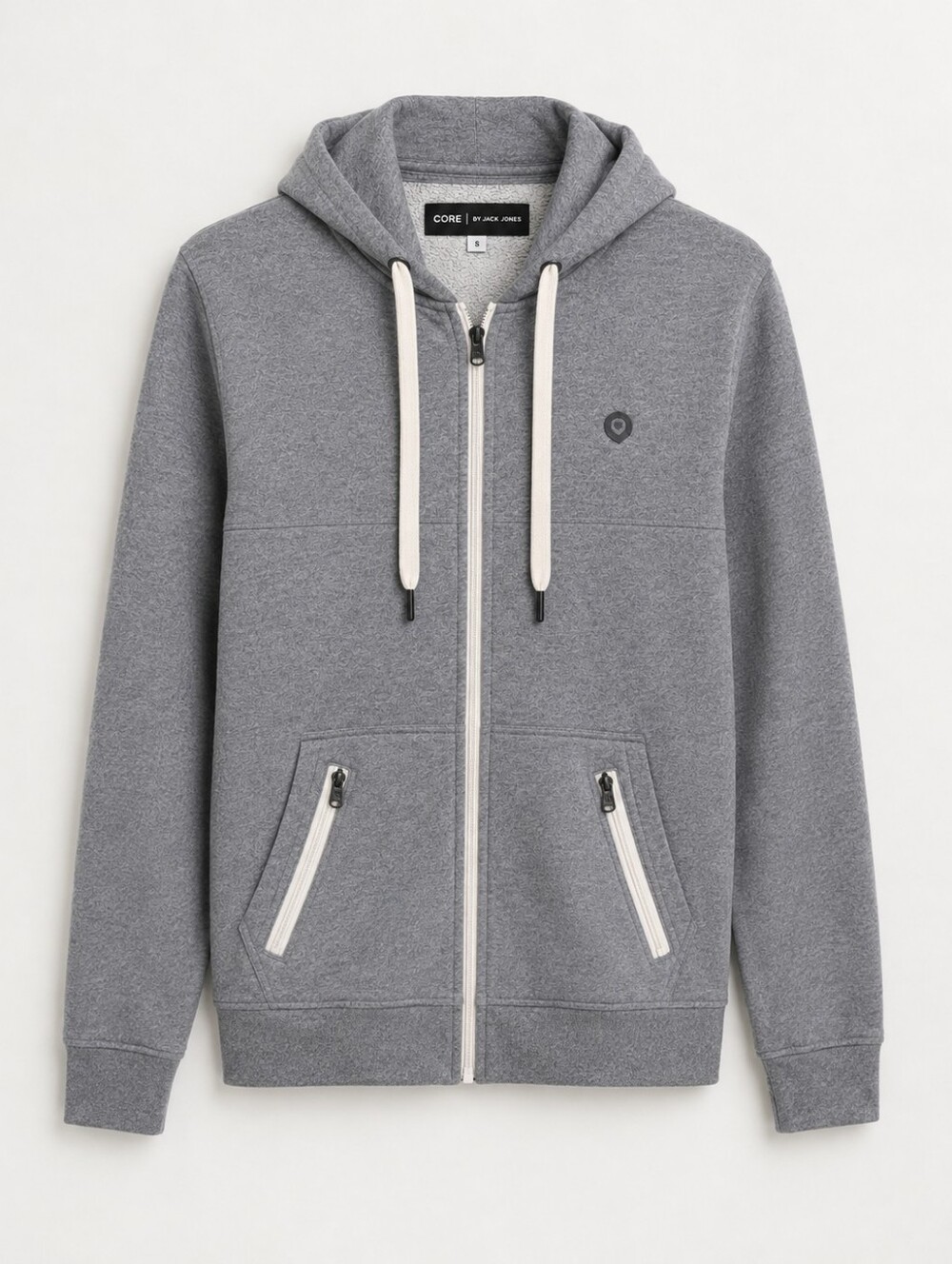 Jack Jones Men's Clay Sweat Grey Zip up Hoodie, S, 4 Front Pocket (2 Zip)